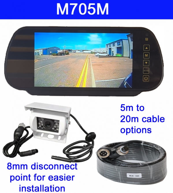 7 inch mirror mount monitor and reversing camera system for motorhomes